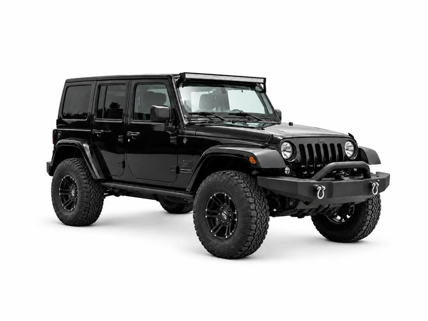 Jeep Wrangler 2016 — front three-quarter view on white background Jeep Wrangler 2016 — front three-quarter view on white background