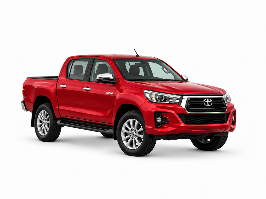 Toyota Hilux 2020 — front three-quarter view on white background Toyota Hilux 2020 — front three-quarter view on white background
