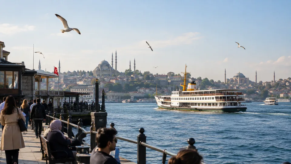 A Bosphorus ferry with Istanbul old city skyline beyond