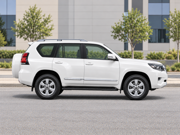 AI-generated illustrative Toyota Land Cruiser Prado (J150) 2018, 90-degree right-facing side profile, parked on dry pavement in a city setting. Actual vehicle colour and equipment may vary.