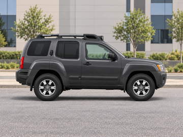 KI-generierte illustrative Darstellung: Nissan Xterra 2015, 90-Grad-Seitenansicht nach rechts, auf trockenem Straßenbelag in städtischer Umgebung geparkt. Farbe und Ausstattung des tatsächlichen Fahrzeugs können abweichen.