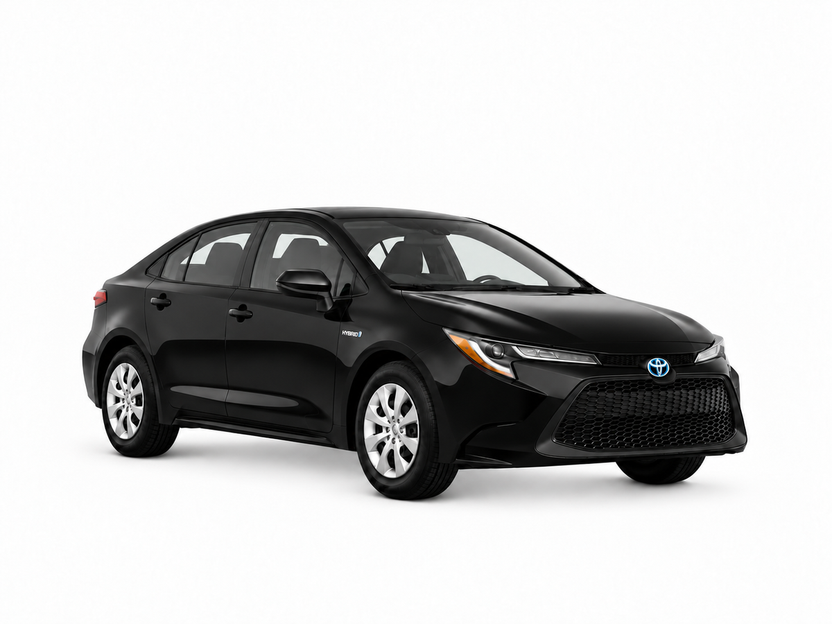 Toyota Corolla Hybrid 2020 — front three-quarter view on white background